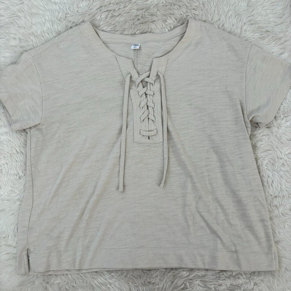 Old Navy Cream Short-Sleeved T-Shirt with Lace | L